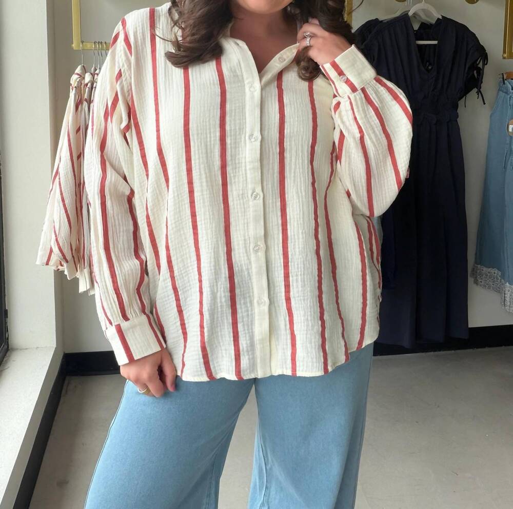 NEW SUNDAY EDITION women's stripe gauze top in cream & red